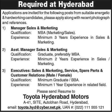 Toyota Hyderabad Motors Jobs 2015 February Sales & Marketing, Services Staff & Others