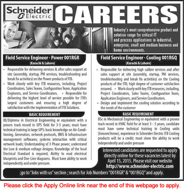 Schneider Electric Pakistan Jobs 2015 April Apply Online Electrical / Mechanical Engineers