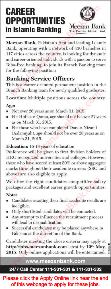 Meezan Bank Jobs April 2015 Apply Online Islamic Banking Branch Service Officers Latest