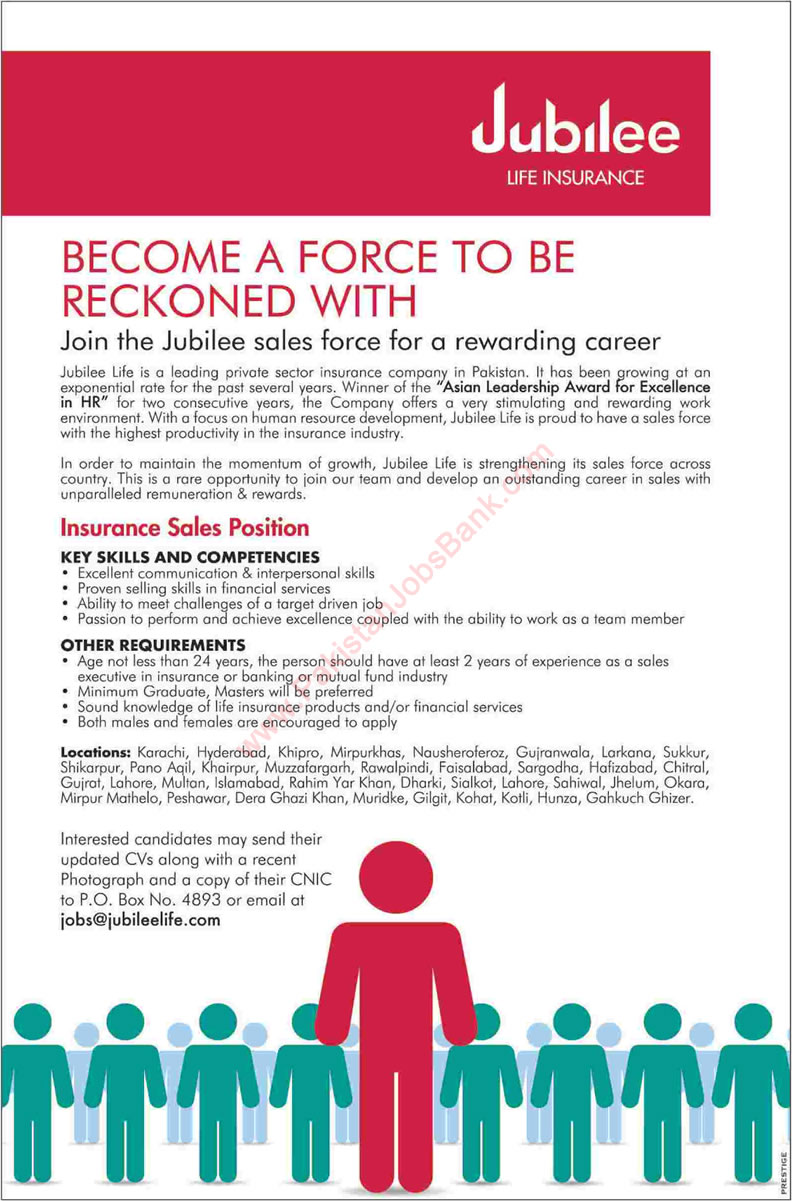 Jubilee Life Insurance Jobs 2015 May for Insurance Sales Latest Advertisement