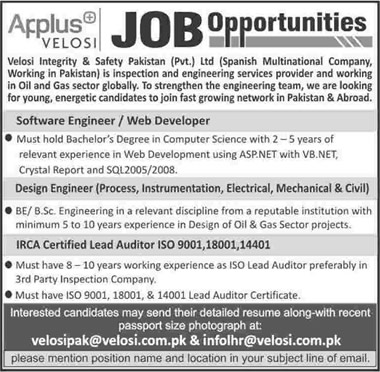 Applus Velosi Pakistan Jobs 2015 May for Software Engineers, Design Engineers & Auditors Latest