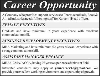 Finance Manager, Business Development / Female Executive Jobs in Karachi 2015 May Latest