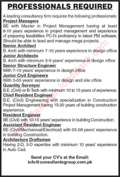 Consultants Group Karachi Jobs 2015 May Civil / Architecture Engineers, Quantity Surveyor & Draftsman