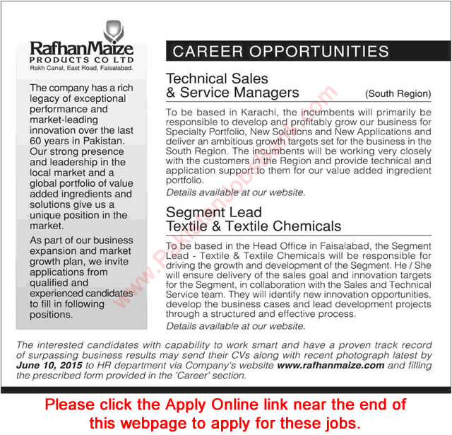 Career Opportunities in Rafhan Maize 2015 June Apply Online Sales & Service Managers