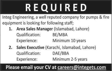Integ Engineering and Trading Services Jobs 2015 June Sales Manager / Executive Latest