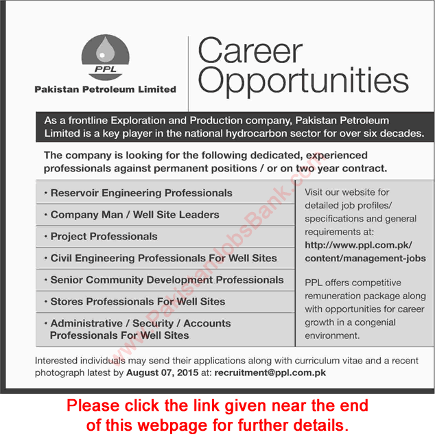 Pakistan Petroleum Limited Jobs 2015 July for Engineers, Admin & Other Professional Staff Latest
