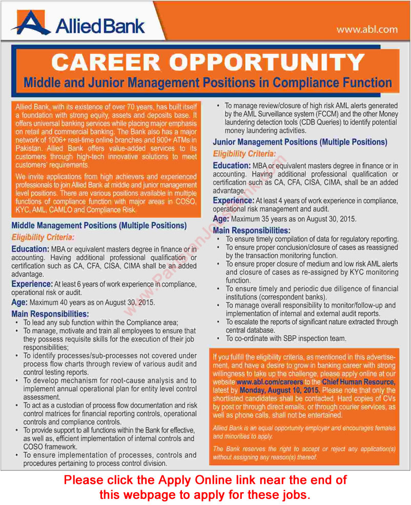 Allied Bank Jobs August 2015 Apply Online Middle & Junior Management Positions in ABL Latest