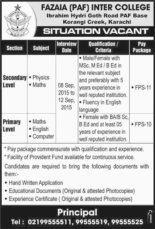 Inter base jobs in karachi 2015