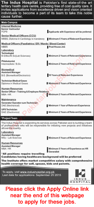 Indus Hospital Karachi Jobs 2015 September Online Application Form Medical & Admin Staff Latest