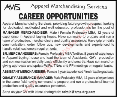 Apparel Merchandising Services Karachi Jobs 2015 October Quality Assurance Manager & Merchandisers