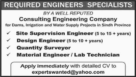 Civil Engineers, Quantity Surveyor & Lab Technician Jobs in Sindh 2015 November Latest