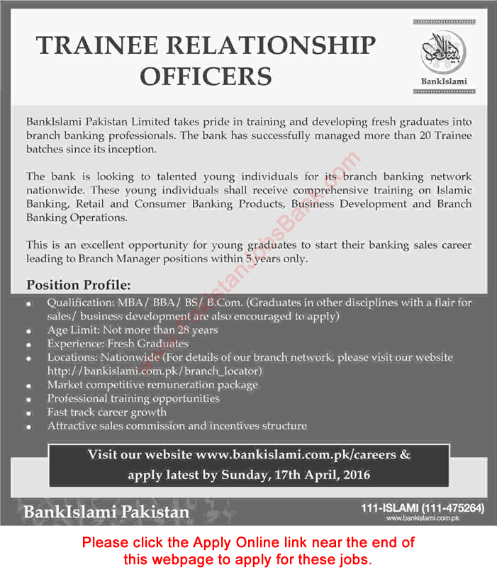 Bank Islami Jobs April 2016 Trainee Relationship Officers Apply Online Latest Advertisement