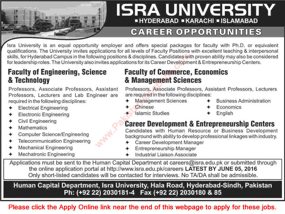 Isra University Hyderabad Jobs 2016 May Apply Online Teaching Faculty, Managers & Liaison Associate Latest