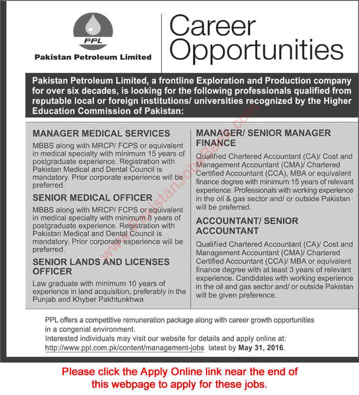 Pakistan Petroleum Limited Jobs May 2016 PPL Apply Online Medical Officers, Managers, & Others Latest