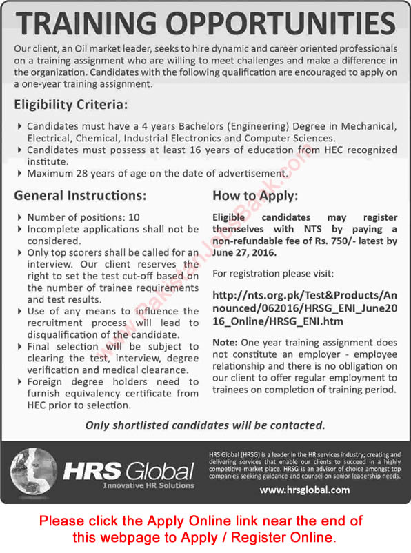 HRS Global Training Opportunities 2016 June NTS Online Application Form Jobs for Graduate Engineers Latest