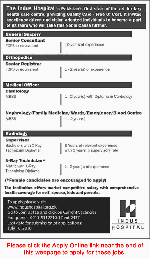 Indus Hospital Karachi Jobs June 2016 Apply Online Medical Officers, Specialist Doctors & Others Latest
