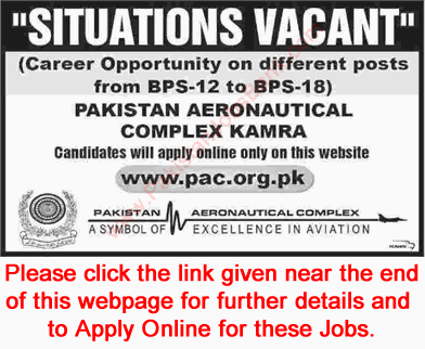 Pakistan Aeronautical Complex Kamra Jobs August 2016 September PAC Apply Online Latest / New