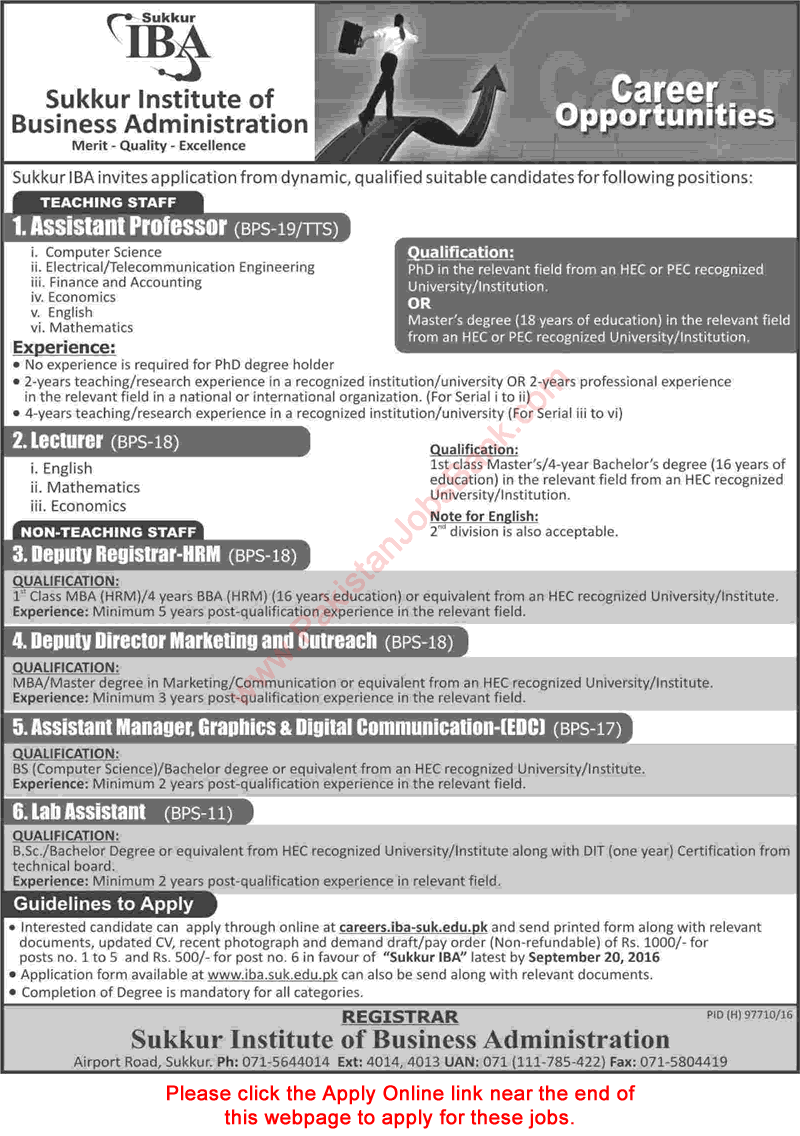 IBA Sukkur Jobs 2016 September Online Application Form Teaching Faculty & Others Latest