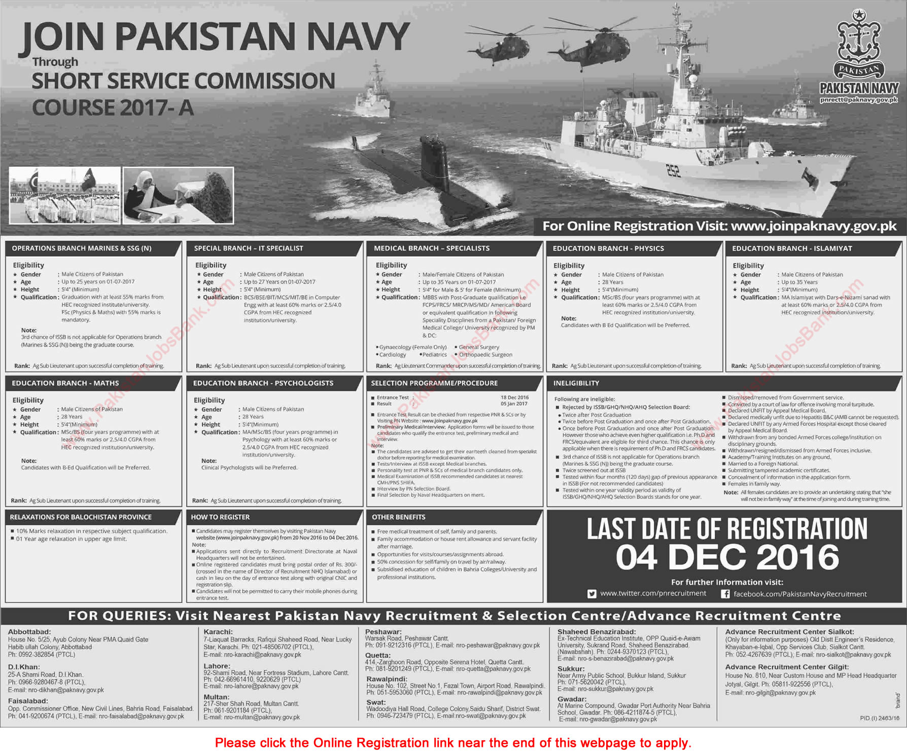Join Pakistan Navy through Short Service Commission Course 2017-A Online Registration Latest