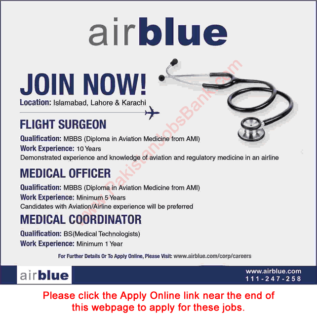 Air Blue Jobs December 2016 Apply Online Medical Officer, Coordinators & Flight Surgeon Latest