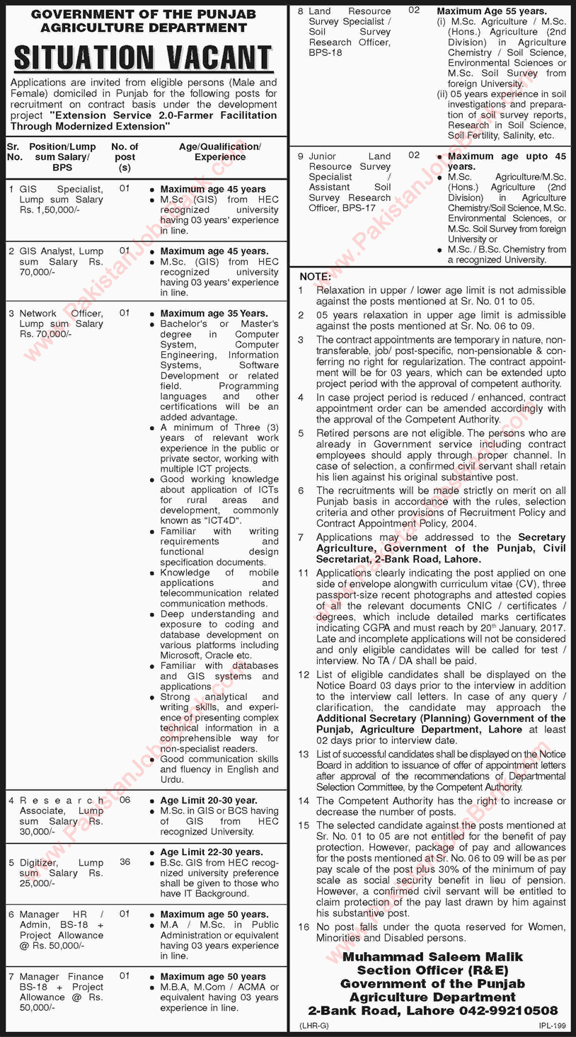 Agriculture Department Punjab Jobs 2017 Digitizers, Research Associates & Others Latest