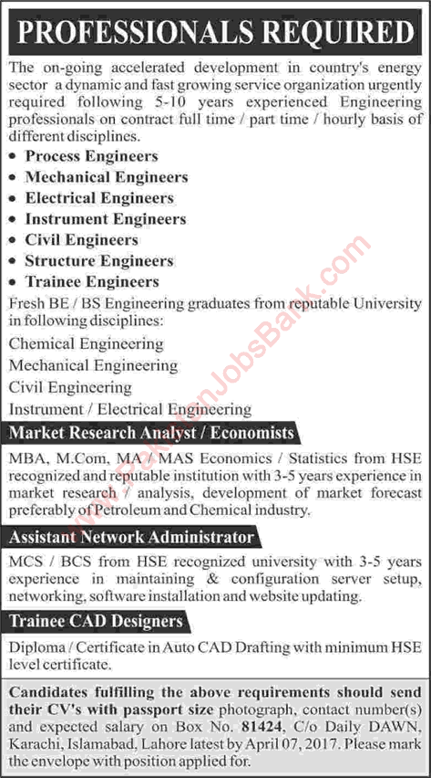 Energy Sector Organization Jobs 2017 March / April Trainee Engineers, CAD Designers & Others Latest