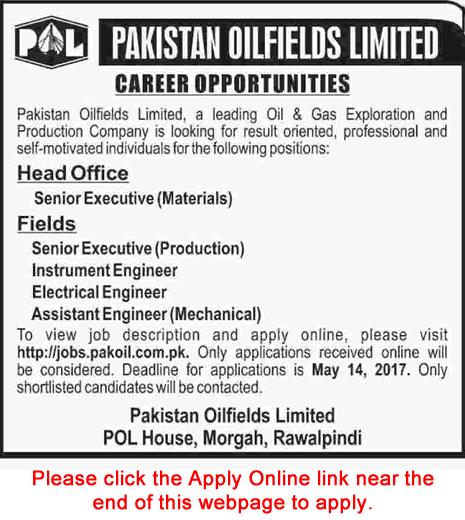 Pakistan Oilfields Limited Jobs May 2017 Apply Online POL Electrical / Mechanical Engineers & Others Latest