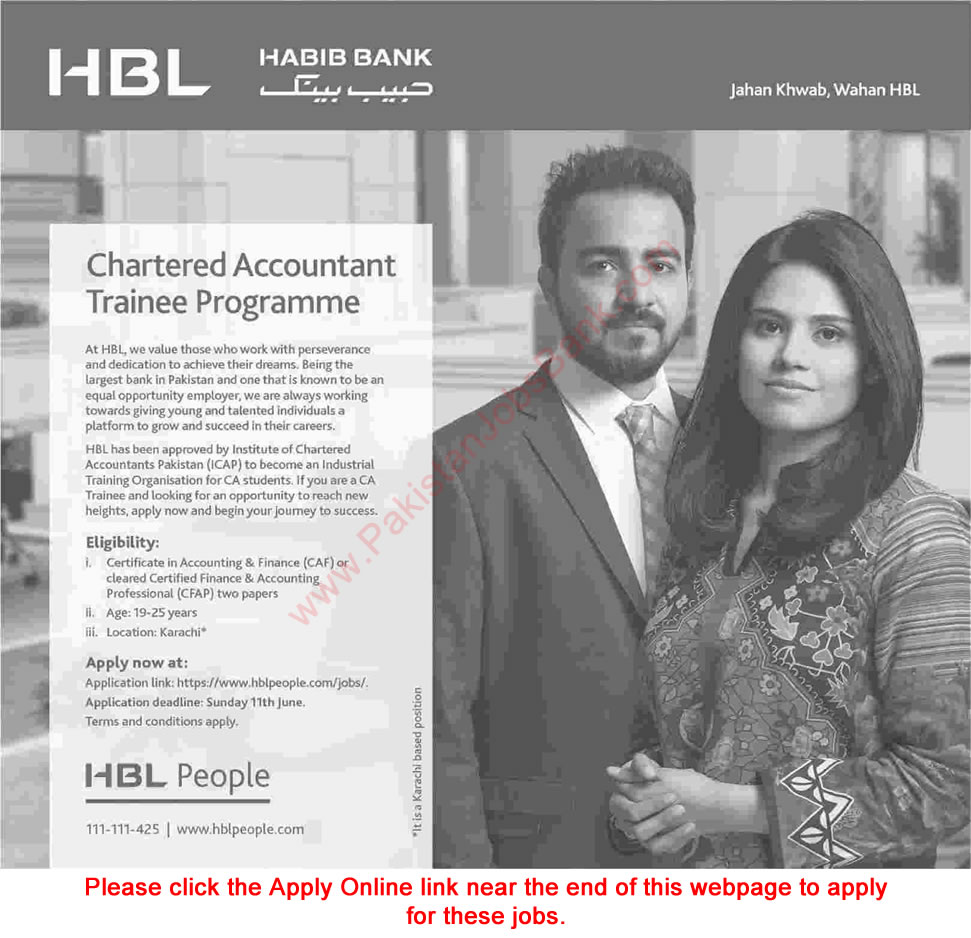 HBL Chartered Accountant Trainee Programme 2017 May Jobs Apply Online Latest
