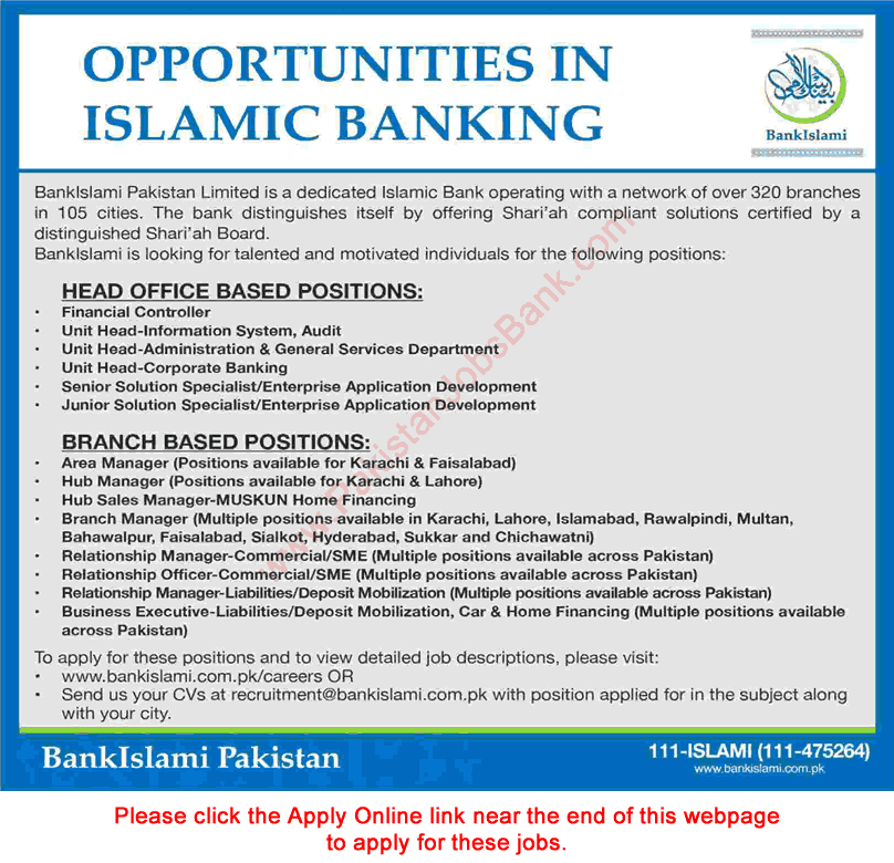 Bank Islami Jobs July 2017 Apply Online Relationship Managers / Officers, Branch Managers & Others Latest