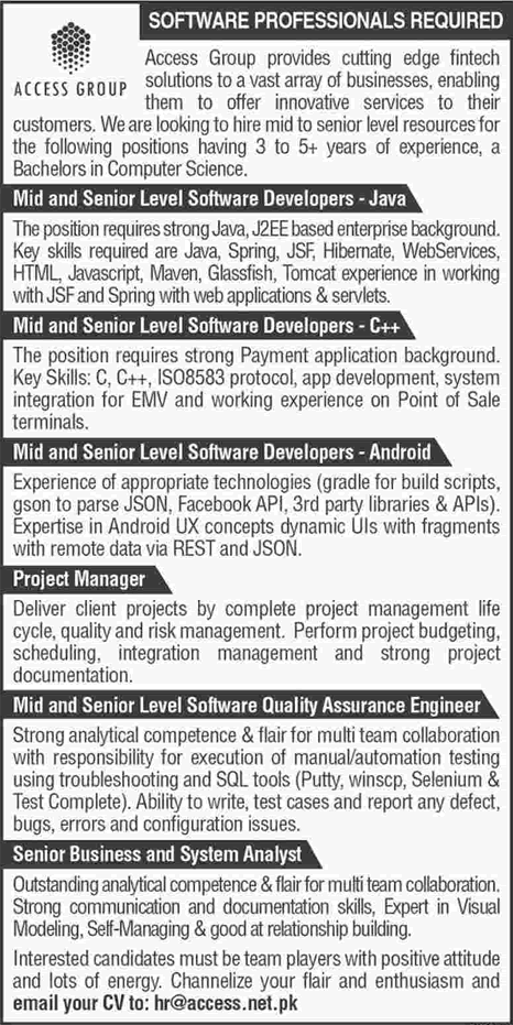 Access Group Islamabad Jobs 2017 July Software Developers & Others Latest