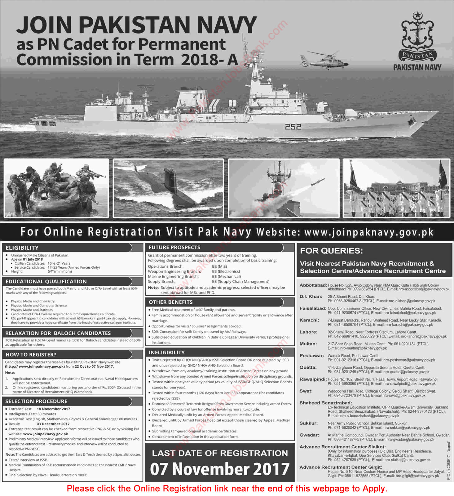 Join Pakistan Navy as PN Cadet October 2017 Online Registration for Permanent Commission in Term 2018-A Latest
