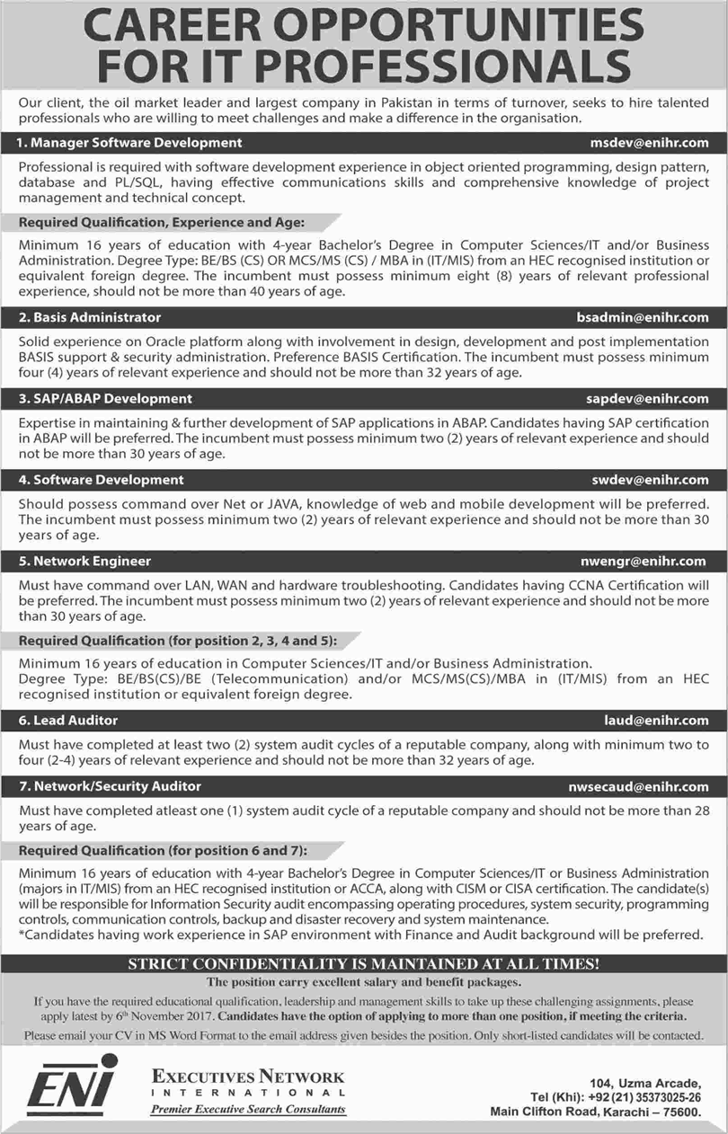 ENI Pakistan Jobs October 2017 Software Engineers / Developers & Others Latest