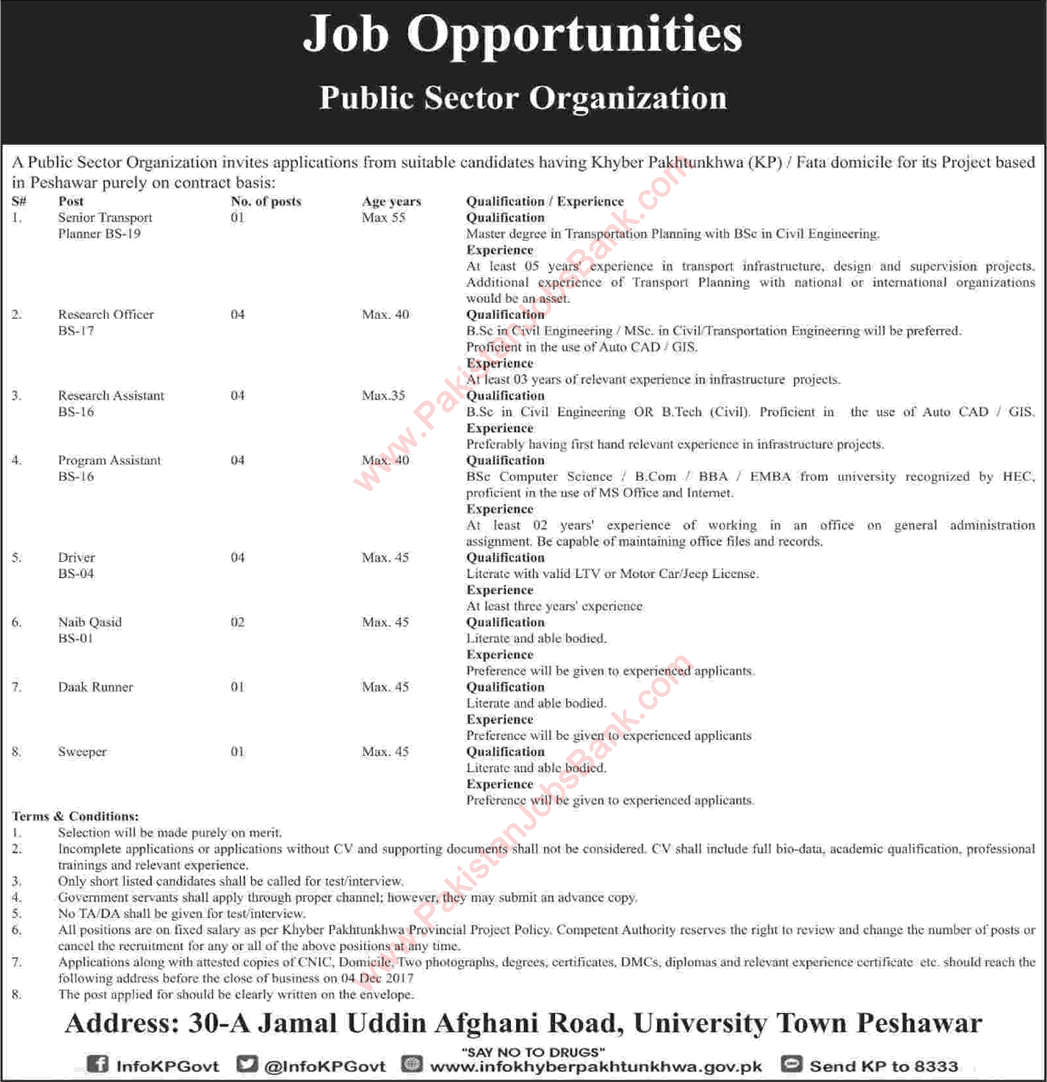 Trans Peshawar Jobs November 2017 Research Assistants / Officers & Others Public Sector Organization Latest