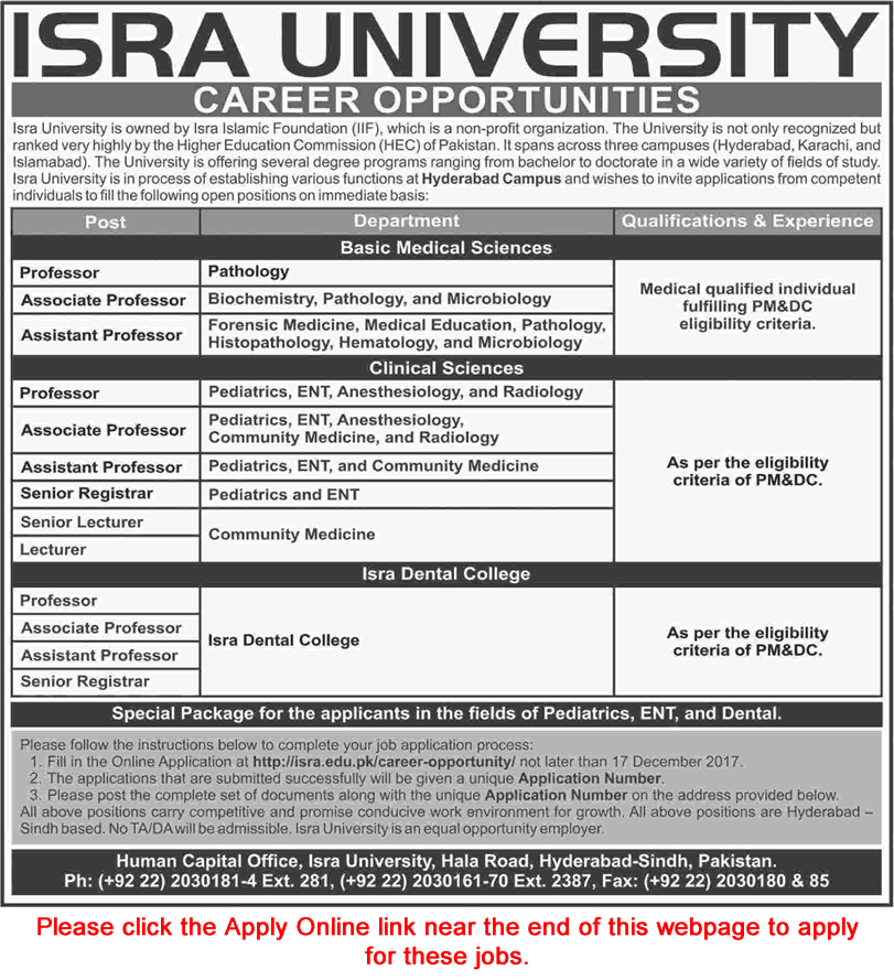ISRA University Hyderabad Campus Jobs December 2017 Apply Online Teaching Faculty Latest