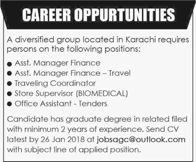 Office Assistant, Store Supervisor & Other Jobs in Karachi 2018 January Latest
