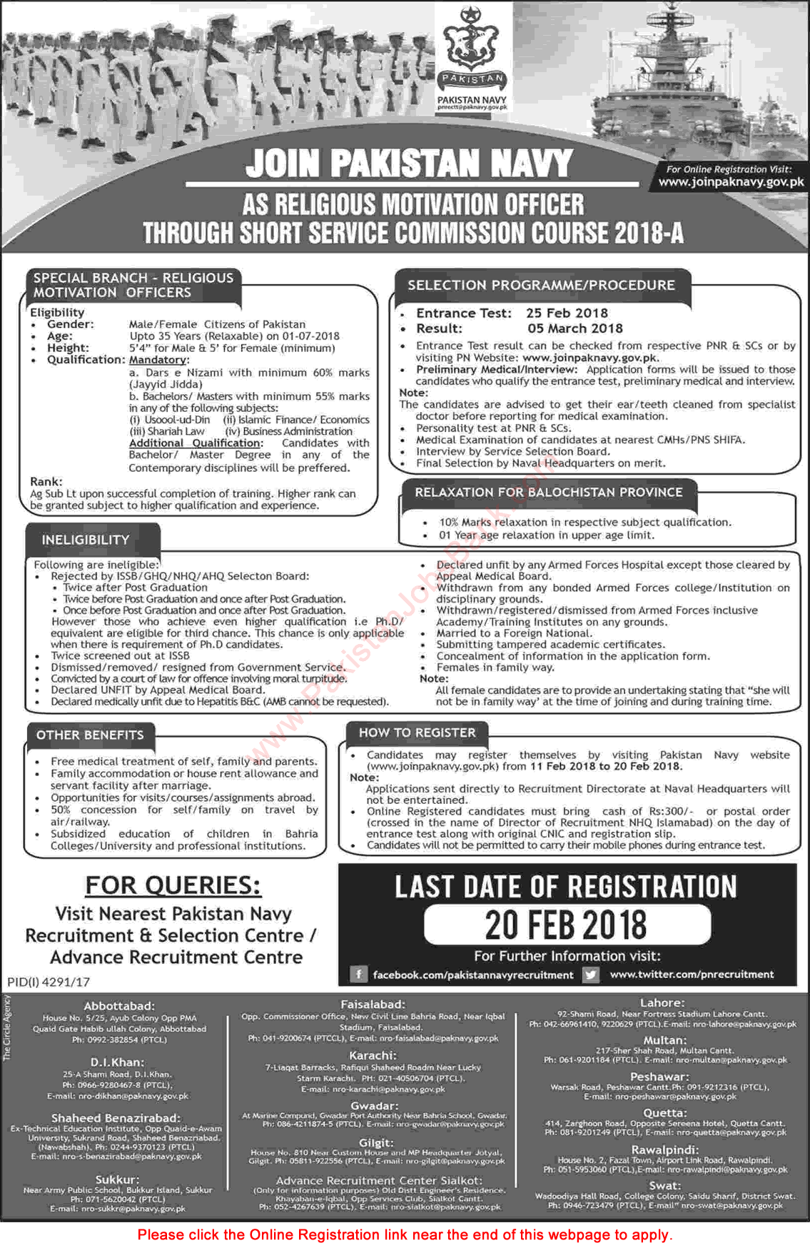 Join Pakistan Navy as Religious Motivation Officer 2018 through Short Service Commission Course Online Registration Latest