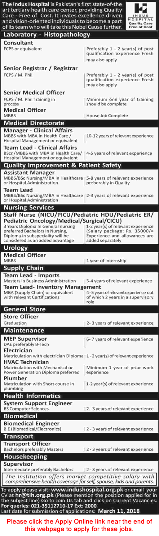 Indus Hospital Karachi Jobs February 2018 Apply Online Medical Officers, Staff Nurses & Others Latest