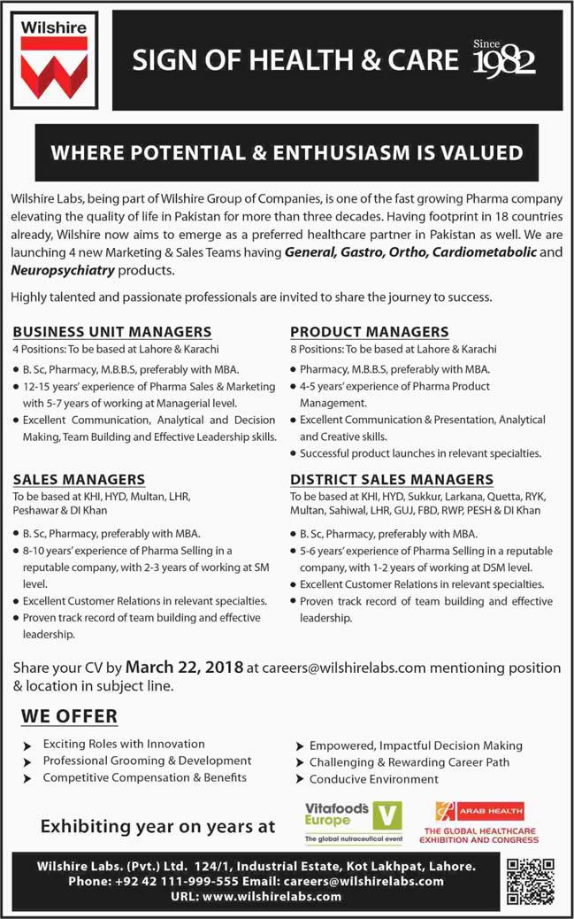 Wilshire Labs Pakistan Jobs 2018 March Sales / Product Managers & Business Unit Managers Latest