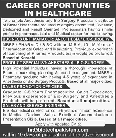 Biotech Pakistan Jobs 2018 April Sales Promotion Officers, Service Engineers & Others Latest