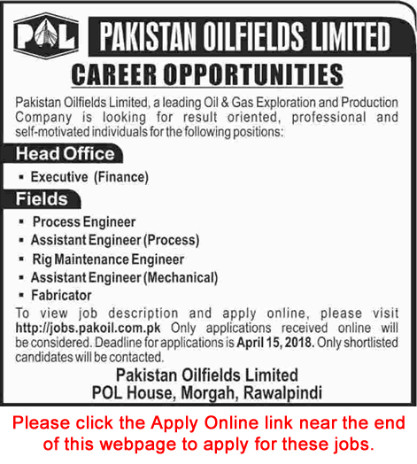 Pakistan Oilfields Limited Jobs 2018 April Apply Online Process Engineers, Fabricator & Others POL Latest