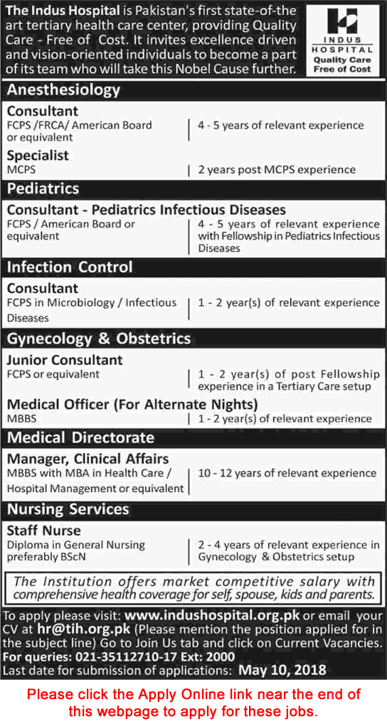 Indus Hospital Karachi Jobs April 2018 May Apply Online Medical Officers, Staff Nurses & Others Latest