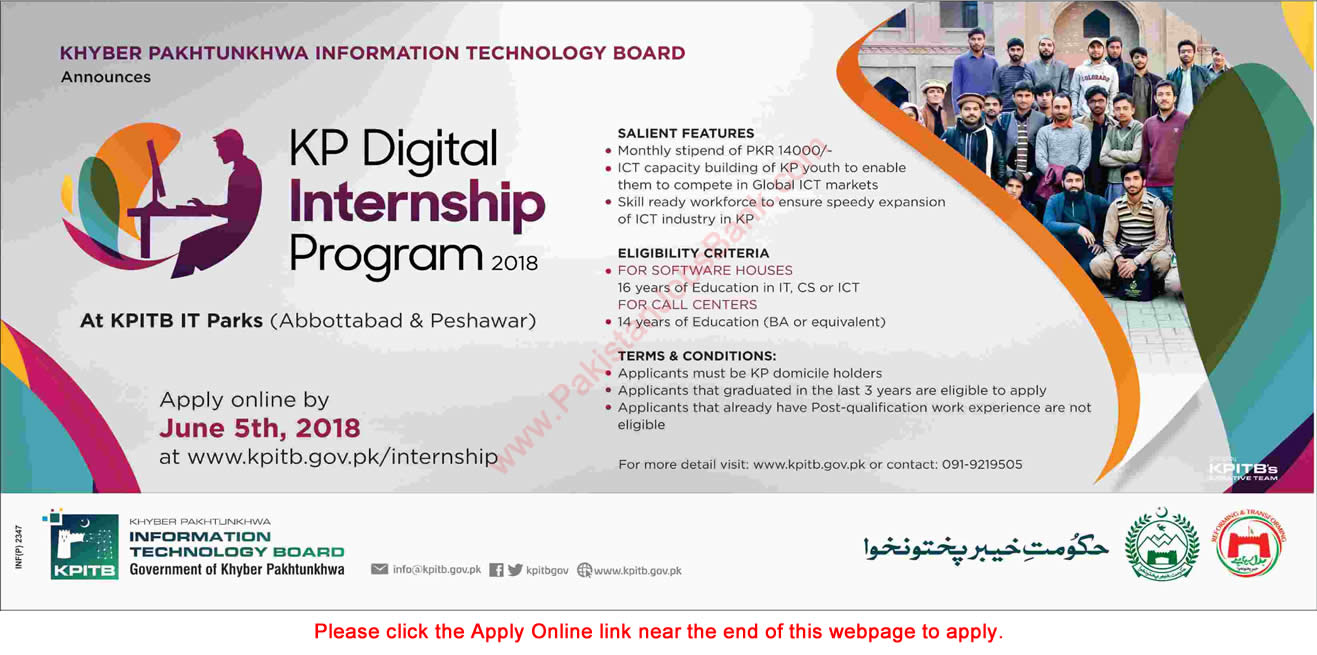KPK IT Board Internship Program 2018 May Apply Online at IT Park Abbottabad & Peshawar Latest