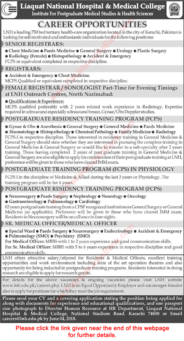 Liaquat National Hospital Karachi Jobs May 2018 Medical Officers, Registrars & Others Latest