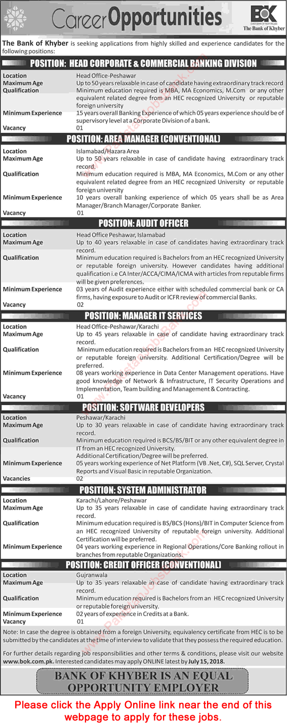 Bank of Khyber Jobs July 2018 Apply Online Software Developers, System Administrators & Others Latest