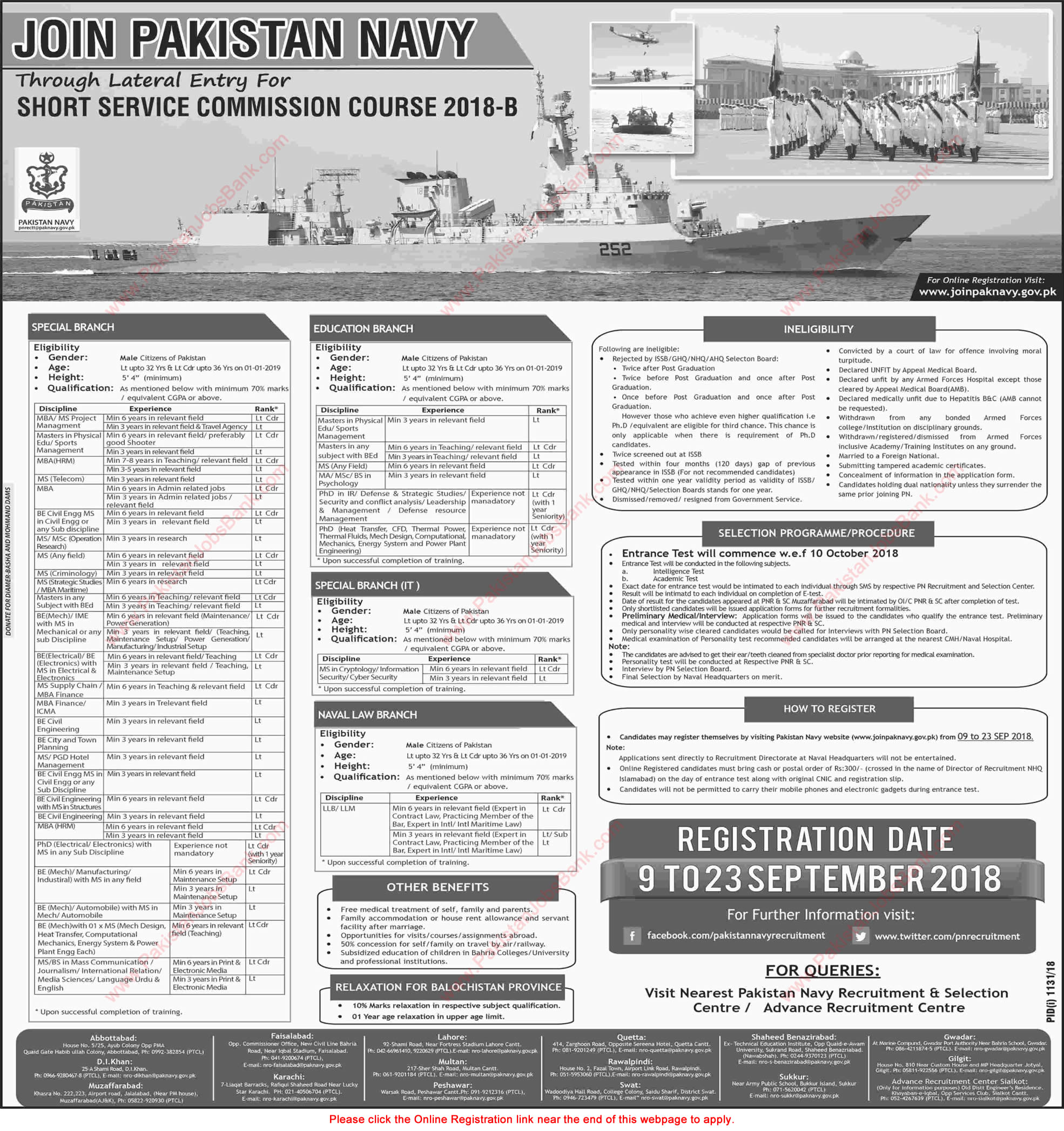 Join Pakistan Navy through Short Service Commission Course 2018-B Online Registration Latest