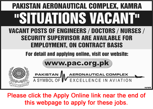 Pakistan Aeronautical Complex Kamra Jobs September 2018 Apply Online Medical Officers, Nurses & Others Latest