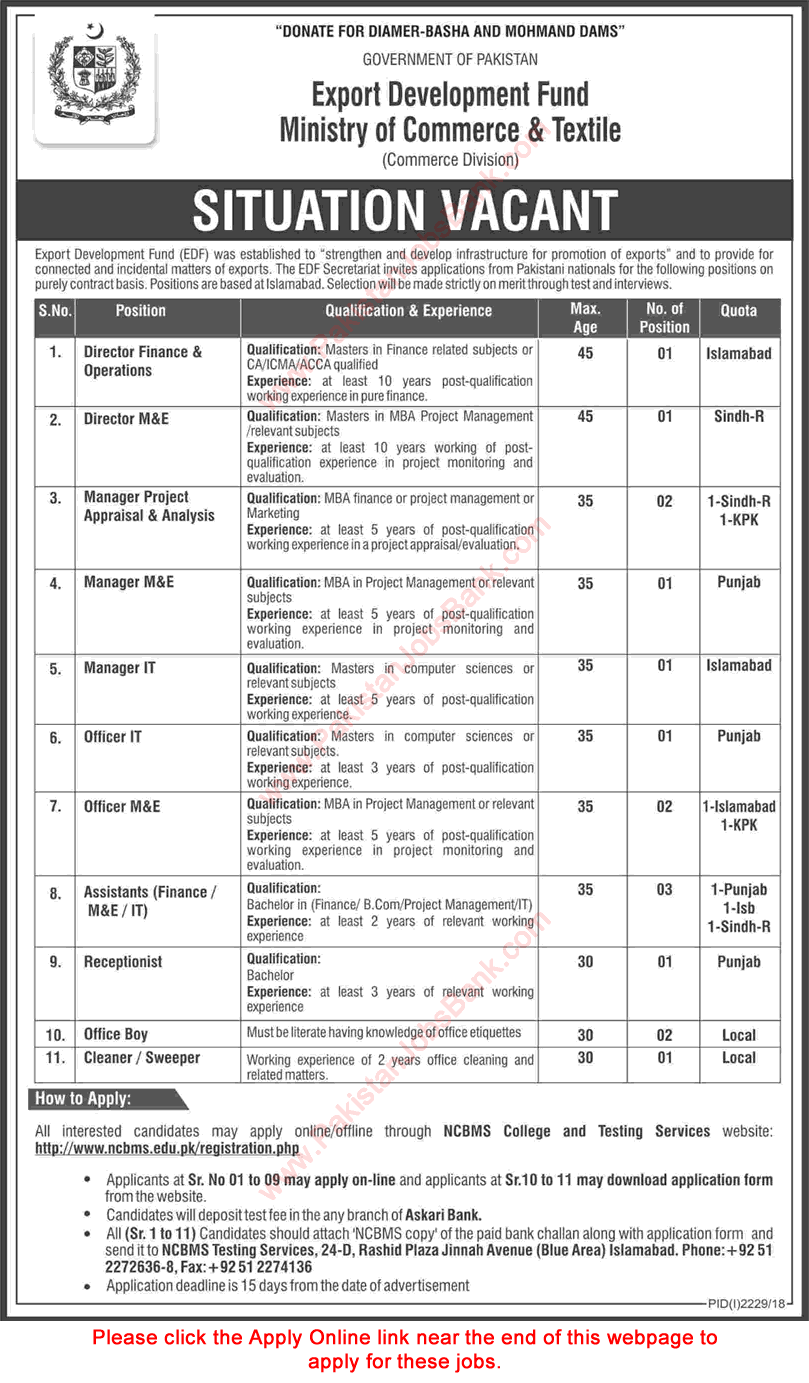 Ministry of Commerce and Textile Jobs November 2018 Apply Online Assistants, Office Boys & Others Latest