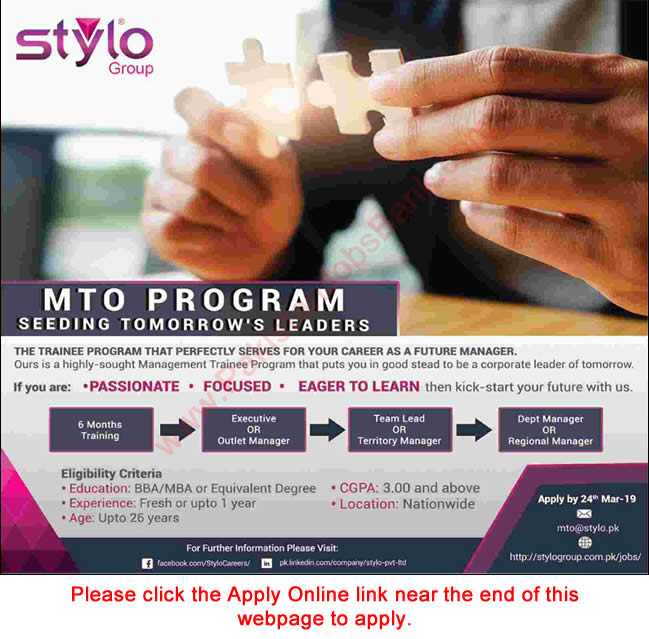 Stylo Group Pakistan Management Trainee Program 2019 March Apply Online MTO Jobs Latest