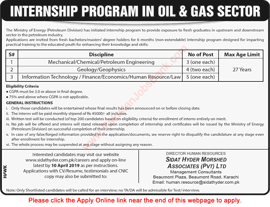 Ministry of Energy Internship Program 2019 March Apply Online Jobs in Oil & Gas Sector Latest