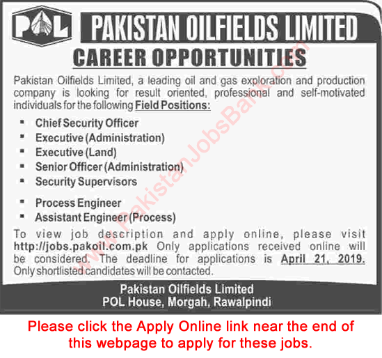 Pakistan Oilfields Limited Jobs 2019 April Apply Online Security Supervisors, Process Engineers & Others POL Latest